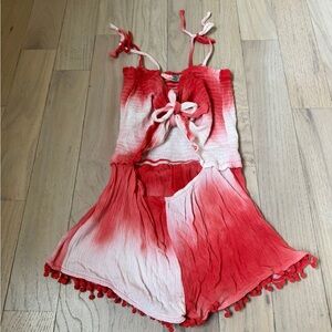 Vintage Havana Red and White Ombre Romper